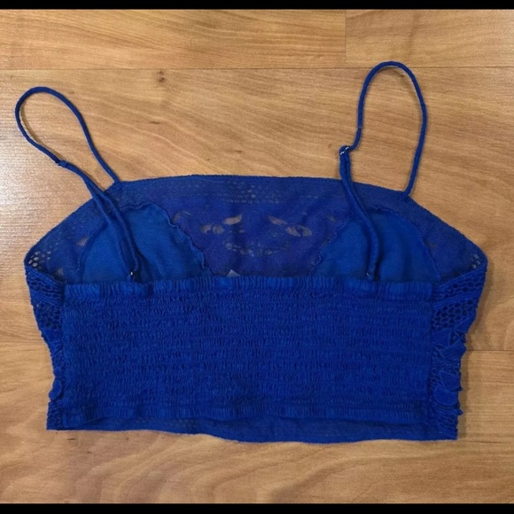 Free People Bralette Womens Small Blue Embroidered Lace Floral Smocked - Picture 3 of 7
